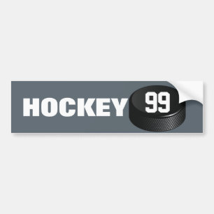 Ice Hockey Puck with Player Number Bumper Sticker