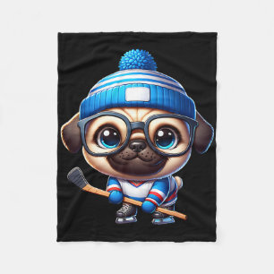 Ice Hockey Pug Adorable Companion Fleece Blanket
