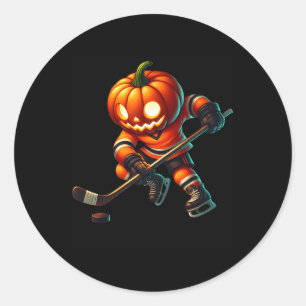 Ice Hockey Pumpkin Face Halloween Costume Men Boys Classic Round Sticker