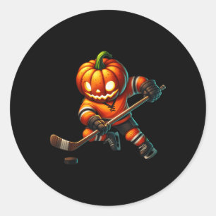 Ice Hockey Pumpkin Face Halloween Costume Men Boys Classic Round Sticker