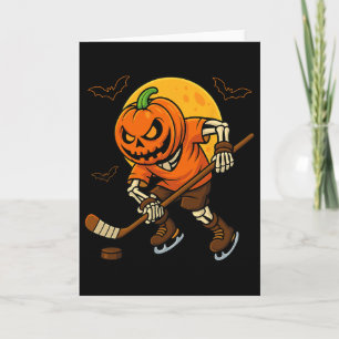 Ice Hockey Pumpkin Face Halloween Skeleton Pumpkin Card