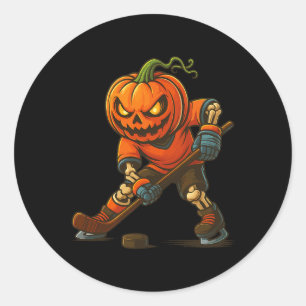 Ice Hockey Pumpkin Face Halloween Skeleton Pumpkin Classic Round Sticker