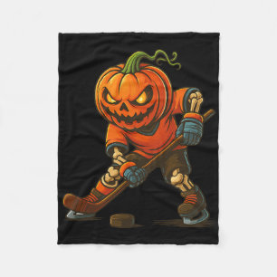 Ice Hockey Pumpkin Face Halloween Skeleton Pumpkin Fleece Blanket