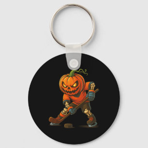 Ice Hockey Pumpkin Face Halloween Skeleton Pumpkin Key Ring