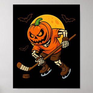 Ice Hockey Pumpkin Face Halloween Skeleton Pumpkin Poster