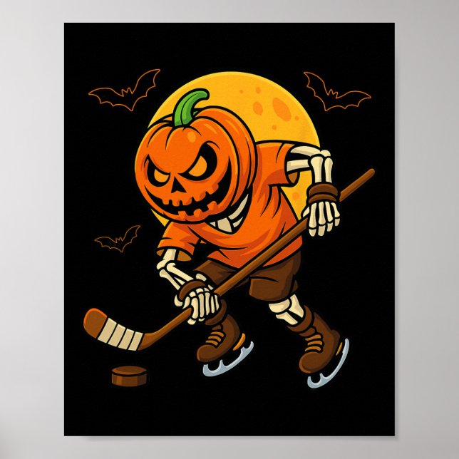 Ice Hockey Pumpkin Face Halloween Skeleton Pumpkin Poster (Front)