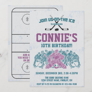 Ice Hockey Rink Birthday Party, Purple Any Age Invitation