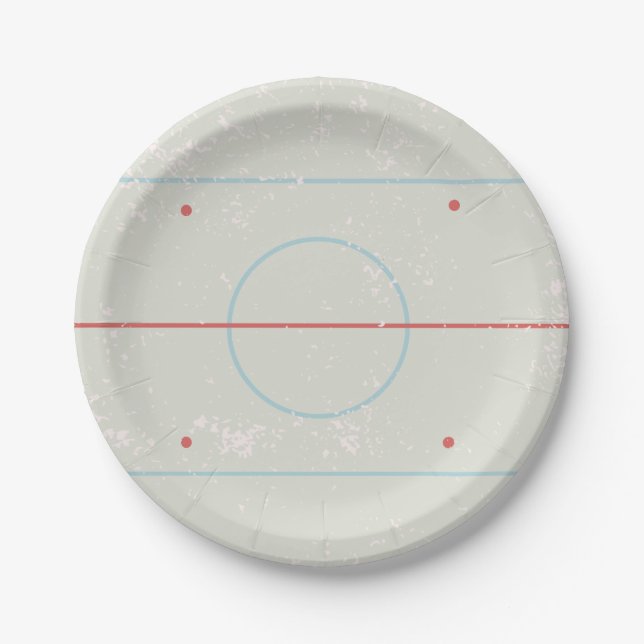 Ice Hockey Rink Distressed Style Graphic Paper Plate (Front)