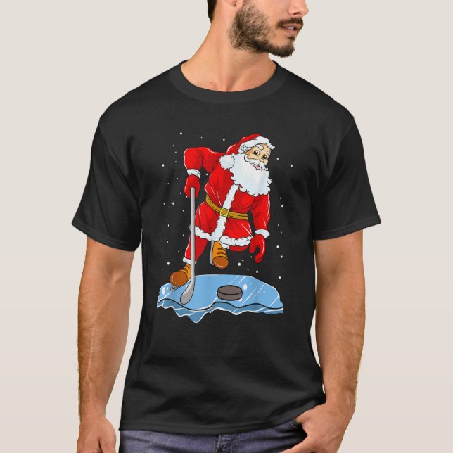 Ice Hockey Santa Claus Christmas Player Coach Team T-Shirt (Front)