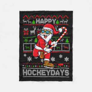 Ice Hockey Santa Claus Happy Hockeydays Funny Chri Fleece Blanket