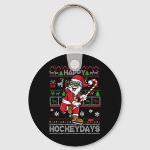 Ice Hockey Santa Claus Happy Hockeydays Funny Chri Key Ring