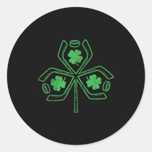 Ice Hockey Shamrock Clover St Patricks Day Player Classic Round Sticker