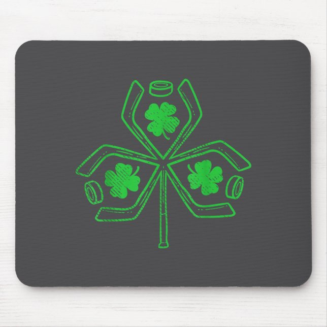 Ice Hockey Shamrock Clover St Patricks Day Player  Mouse Pad (Front)