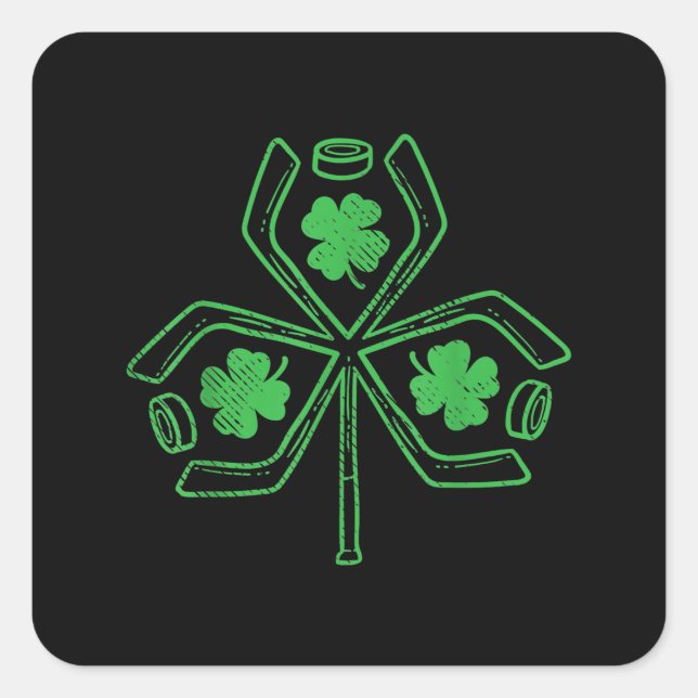 Ice Hockey Shamrock Clover St Patricks Day Player Square Sticker (Front)