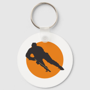 ice hockey silhouette orange circle design key ring