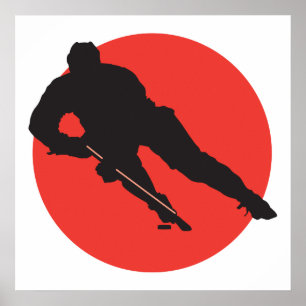 ice hockey silhouette red circle design poster
