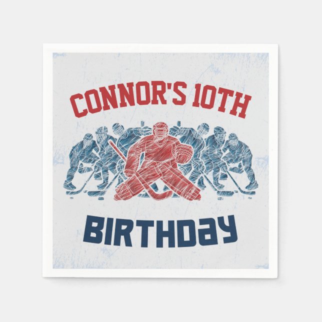 Ice Hockey Skate Rink Happy Birthday Napkin (Front)