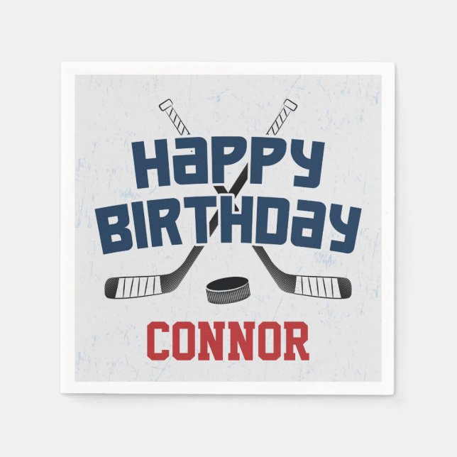 Ice Hockey Skate Rink Happy Birthday Napkin (Front)