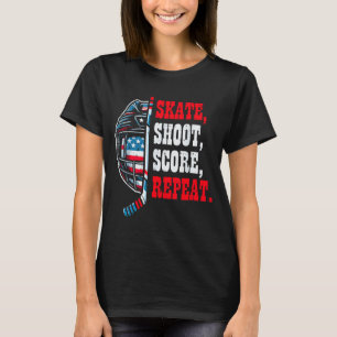Ice Hockey Skate Shooy Score Repeat Player Men Boy T-Shirt