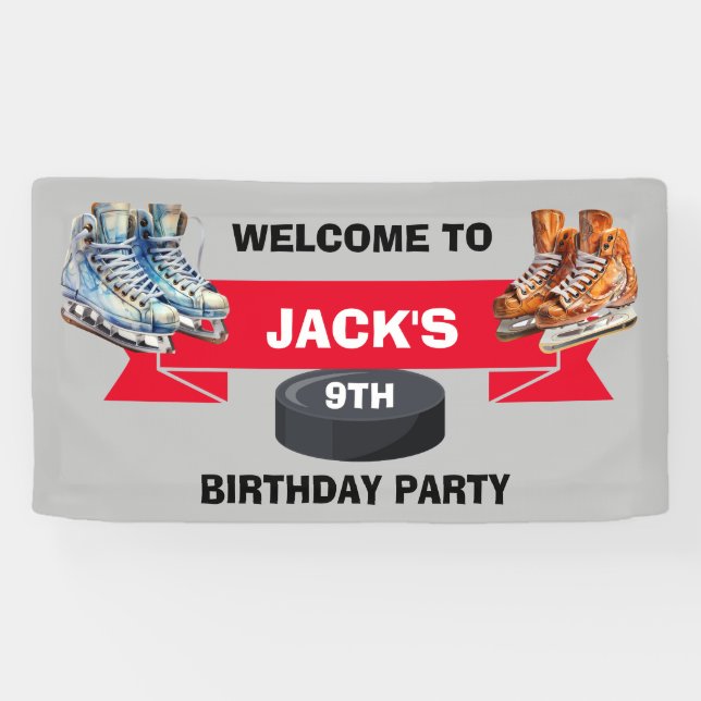 Ice Hockey Skates Birthday Party  Banner (Horizontal)