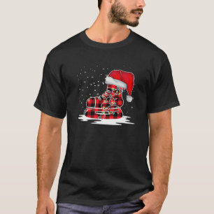 Ice Hockey Skates Red Plaid Santa Hat Group Christ T-Shirt