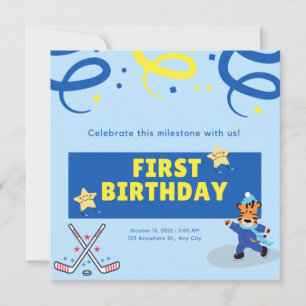Ice Hockey Skating Boy Birthday Party Invitation