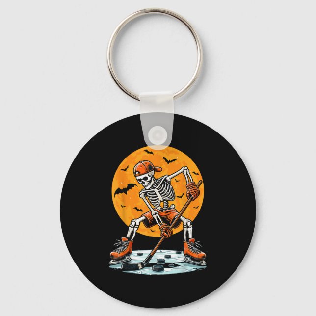 Ice Hockey Skeleton Soky Boys Halloween Hockey Pla Key Ring (Front)
