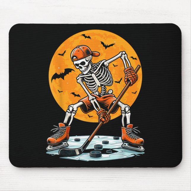 Ice Hockey Skeleton Soky Boys Halloween Hockey Pla Mouse Pad (Front)