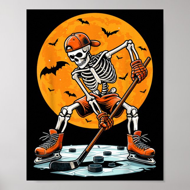 Ice Hockey Skeleton Soky Boys Halloween Hockey Pla Poster (Front)