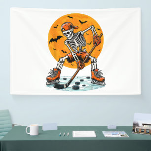 Ice Hockey Skeleton Spooky Halloween Banner