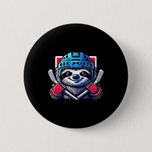Ice Hockey Sloth Ready To Score Fun Graphic  6 Cm Round Badge