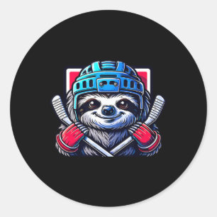 Ice Hockey Sloth Ready To Score Fun Graphic Classic Round Sticker