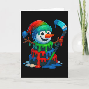 Ice Hockey Snowman Christmas Ice Cream Drip Santa Card