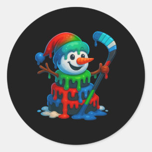 Ice Hockey Snowman Christmas Ice Cream Drip Santa  Classic Round Sticker