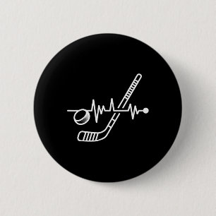 Ice Hockey Sport Player Stick And Byll Heartbeat G 6 Cm Round Badge