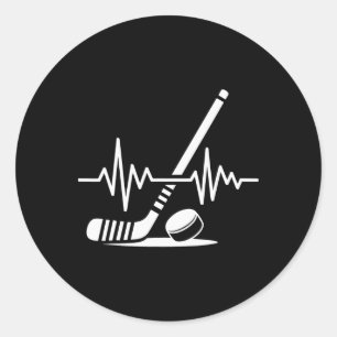 Ice Hockey Sport Player Stick And Puck Heartbeat F Classic Round Sticker
