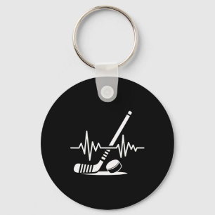 Ice Hockey Sport Player Stick And Puck Heartbeat F Key Ring