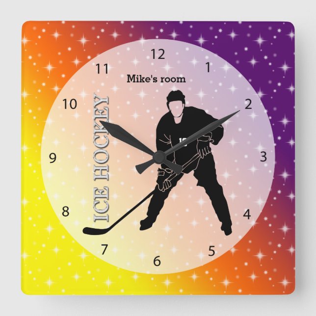 Ice Hockey Square Wall Clock (Front)