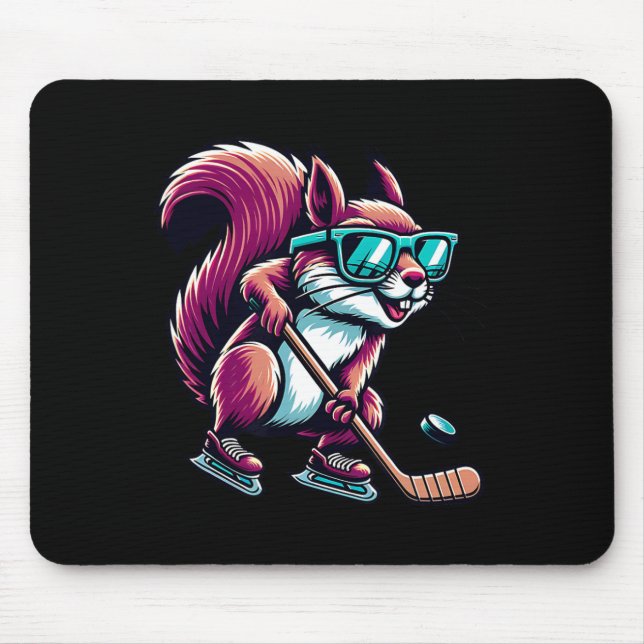 Ice Hockey Squirrel Cool Gles Skating  Mouse Pad (Front)