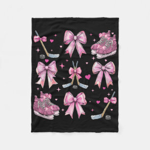 Ice Hockey Stick Hockey Skates Girl Coquette Bow P Fleece Blanket