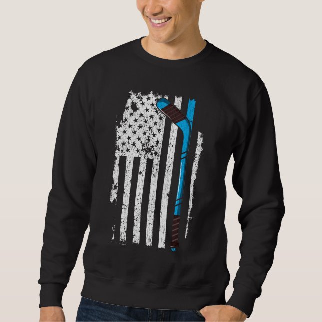 Ice Hockey Stick US American Flag Sweatshirt (Front)