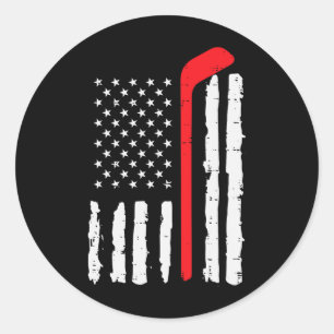 Ice Hockey Stick Us Flag Patriotic Men Boys Kids Y Classic Round Sticker