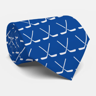 Ice Hockey Sticks Pattern Blue Background Tie