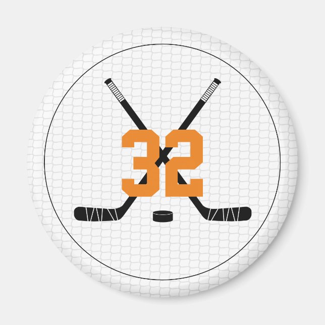 Ice Hockey Sticks Puck Player Number Team Colour Magnet (Front)