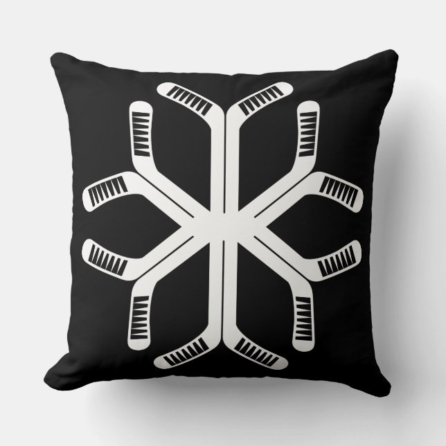 Ice Hockey Sticks Snowflake Throw Pillow (Front)