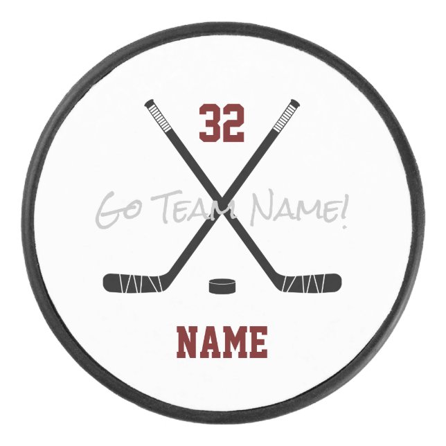 Ice Hockey Sticks Team Custom Player Name Number Hockey Puck (Front)