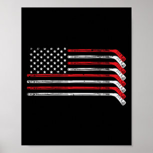 Ice Hockey Sticks Us Flag Patriotic Player Men Boy Poster