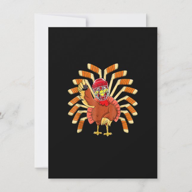 Ice Hockey Thanksgiving Turkey Playing Hockey Invitation (Front)