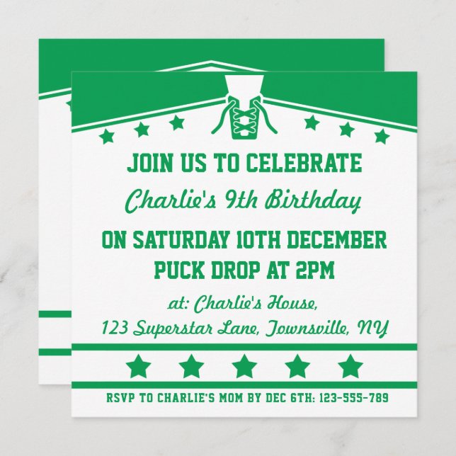 Ice Hockey Themed Jersey Party Invites Template (Front/Back)