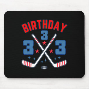 Ice Hockey Three Birthday Boy 3rd Party Boys Age 3 Mouse Pad